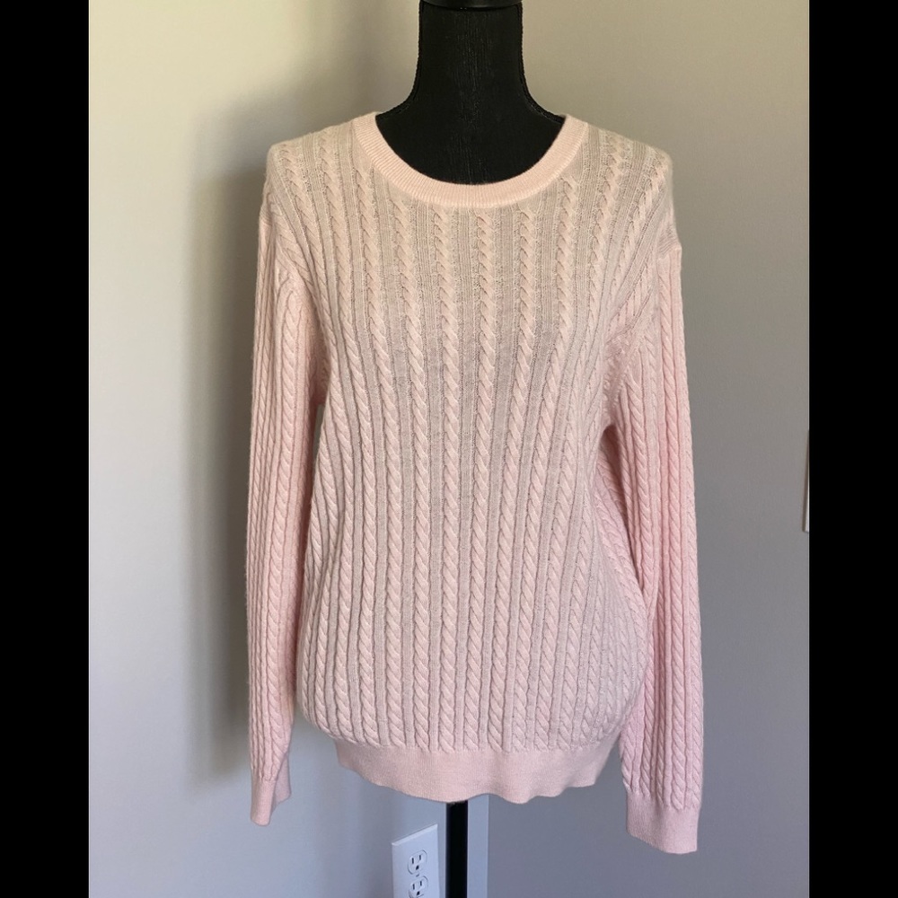 Peter Millar NWT pink cable knit crew neck long sleeve 100% cashmere sweater